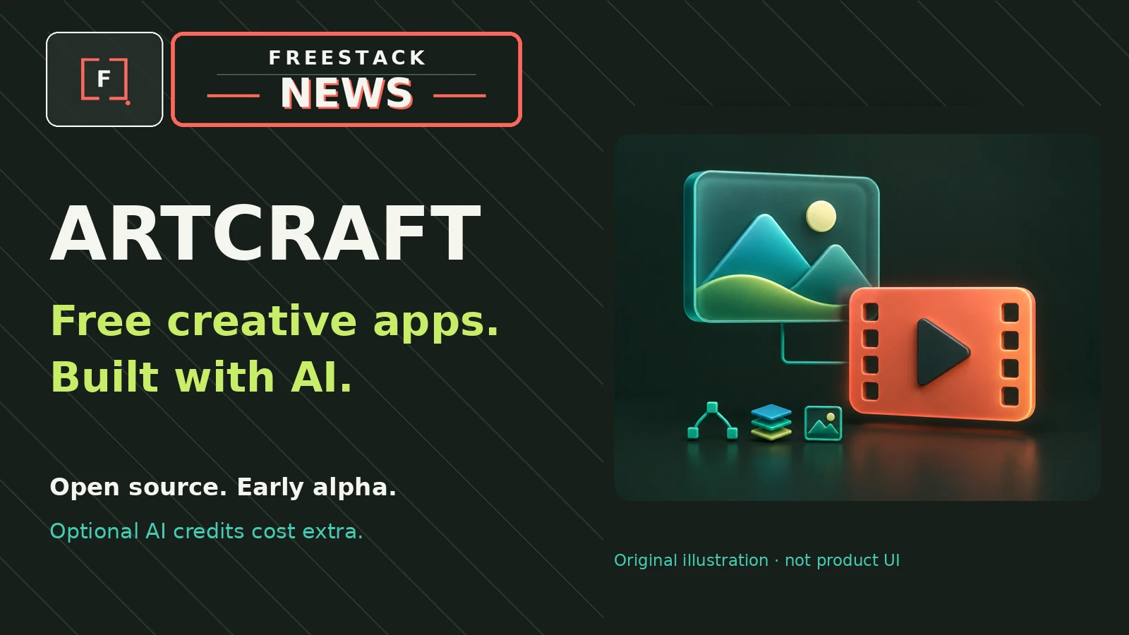 Original FreeStack ArtCraft news illustration of image and video editing apps, not product UI