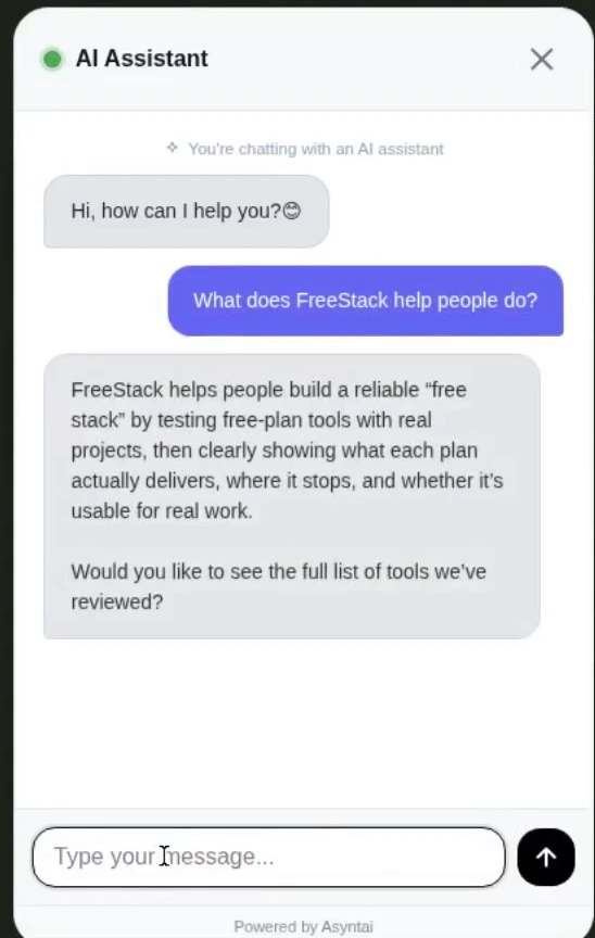 Asyntai explaining what FreeStack does