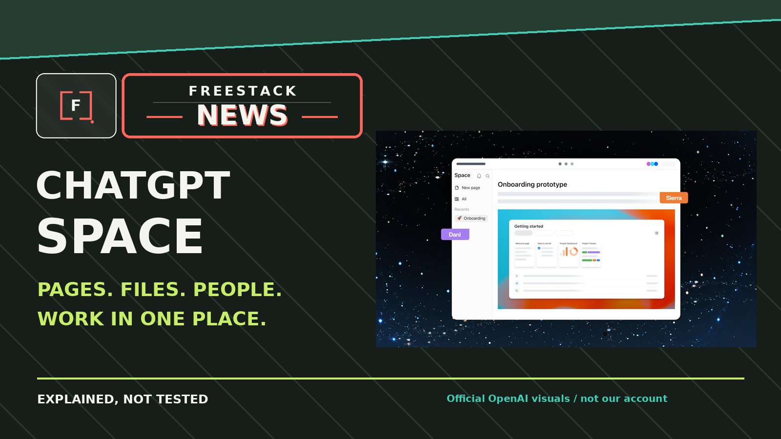 FreeStack News cover: ChatGPT Space, shared pages, files and people, with an official OpenAI onboarding visual