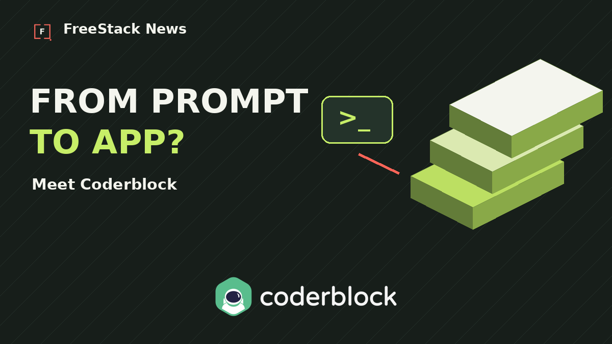 Coderblock logo below a prompt symbol and stacked building blocks, with the headline From prompt to app?
