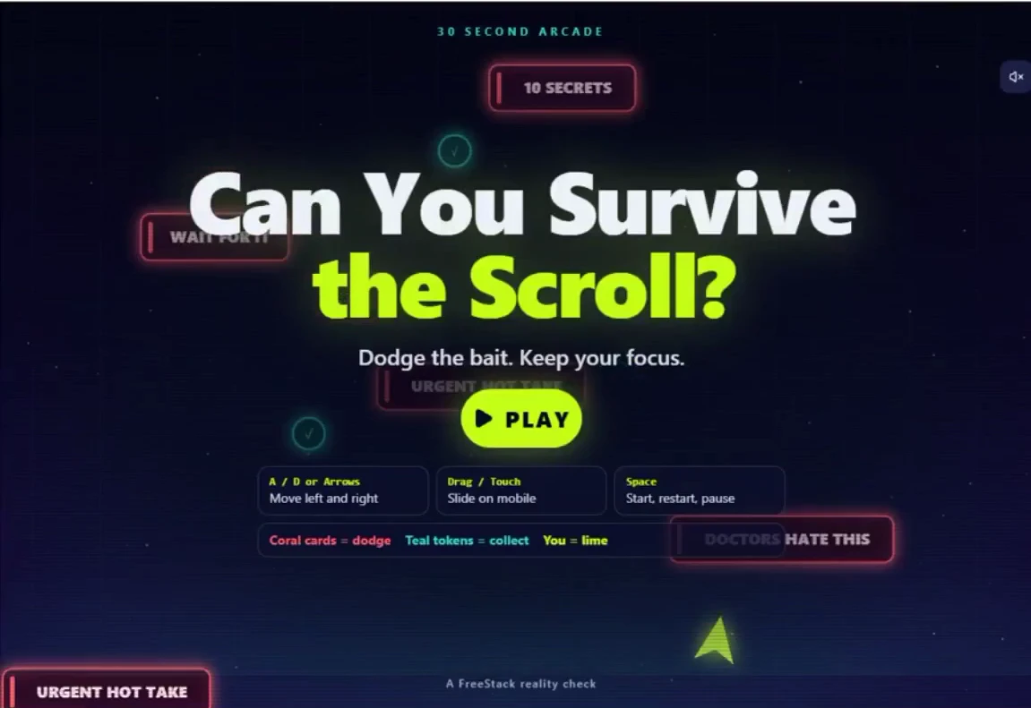 Can You Survive the Scroll game menu in the recorded preview