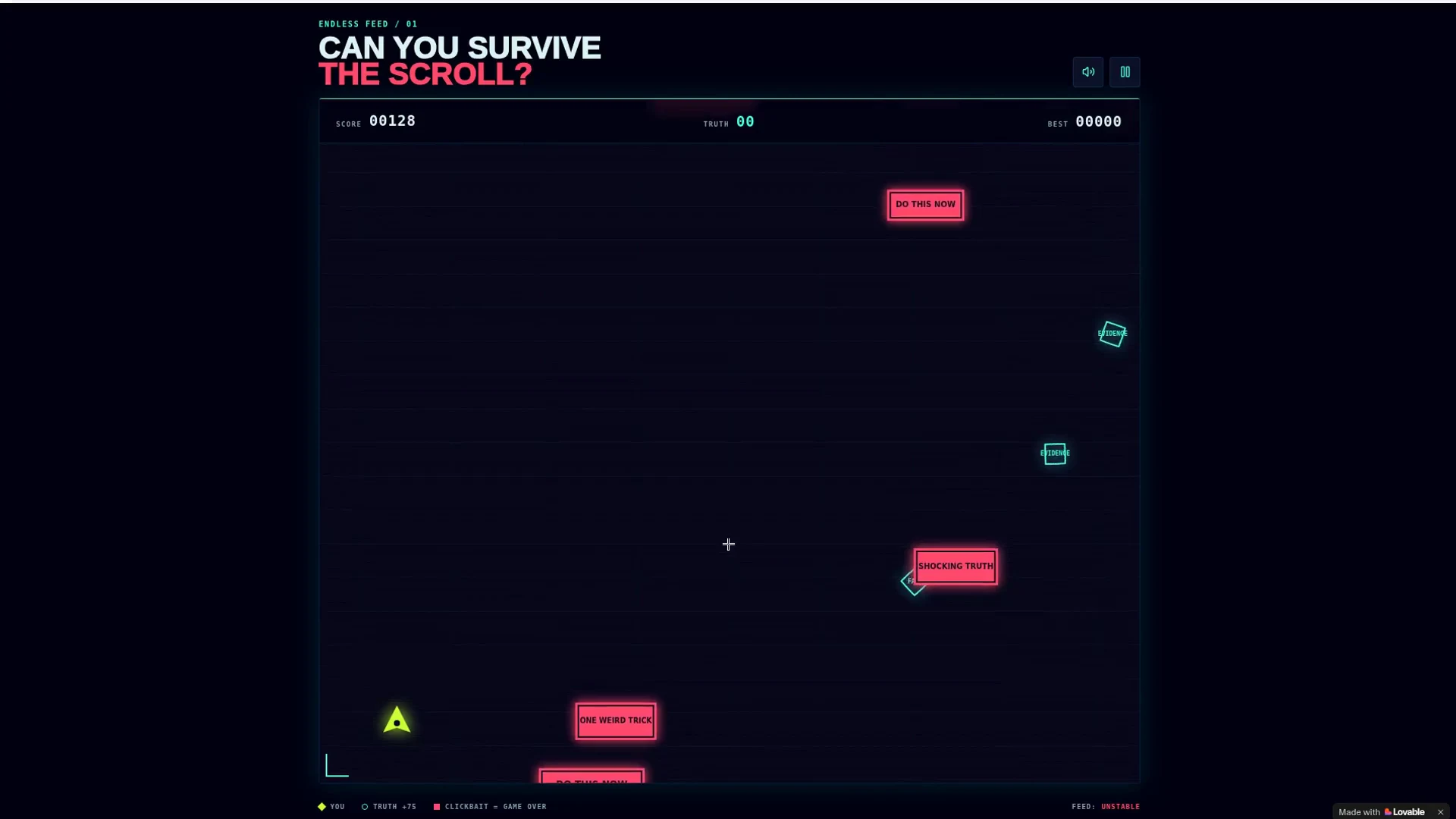 Scroll Survival game with player, falling obstacles and score on screen